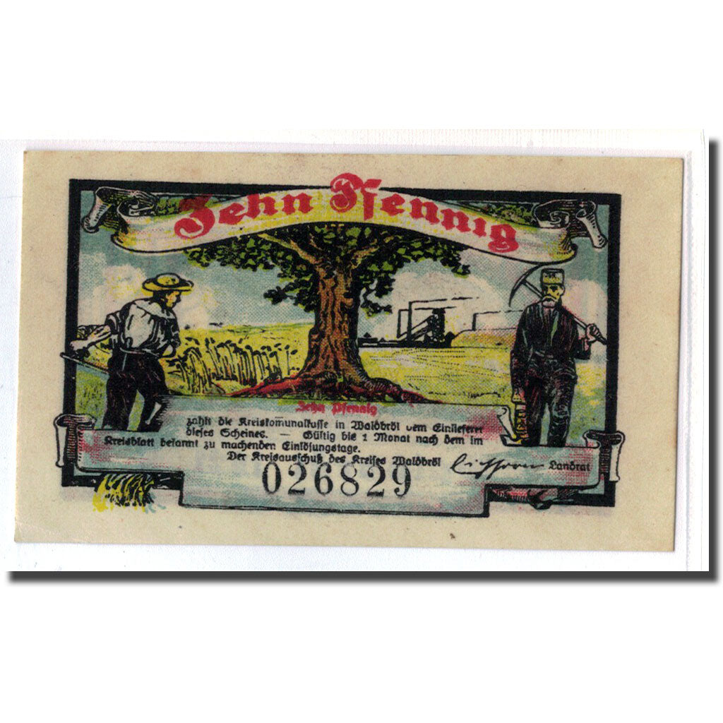 Banknote, Germany, Waldbröl, 10 Pfennig, paysage, 1921, UNC(63), Mehl:1370.1