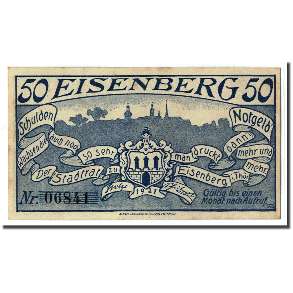 Banknote, Germany, Eisenberg Stadt, 50 Pfennig, personnage, 1921, UNC(63)