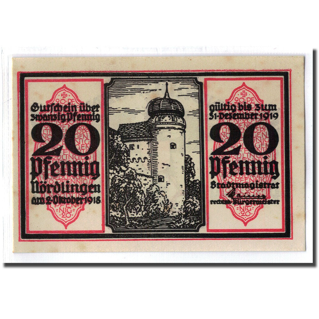 Biljet, Duitsland, Nordlingen, 20 Pfennig, Batiment, 1918, 1918-10-02, SUP