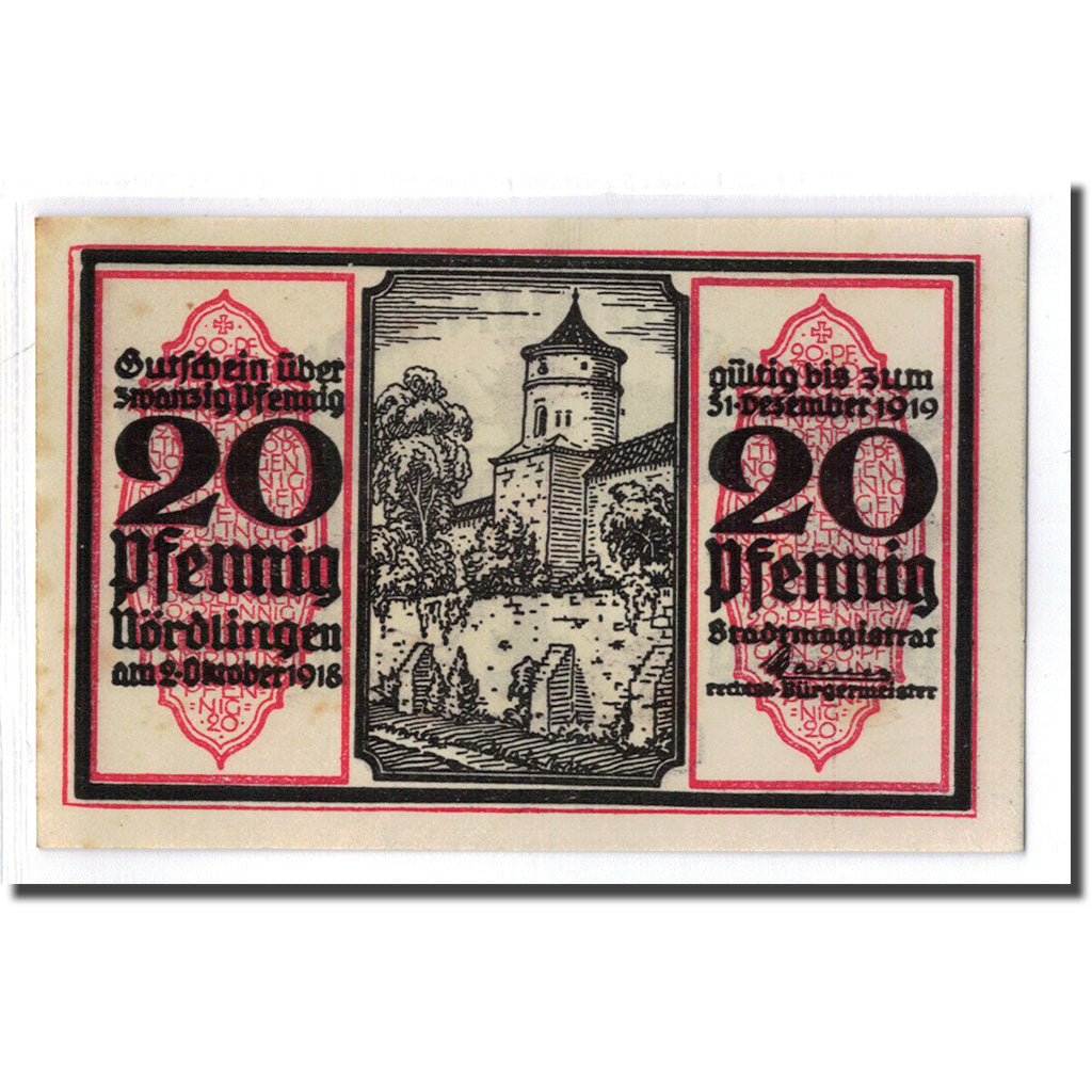 Banknote, Germany, Nordlingen, 20 Pfennig, batiment 1, 1918, 1918-10-02