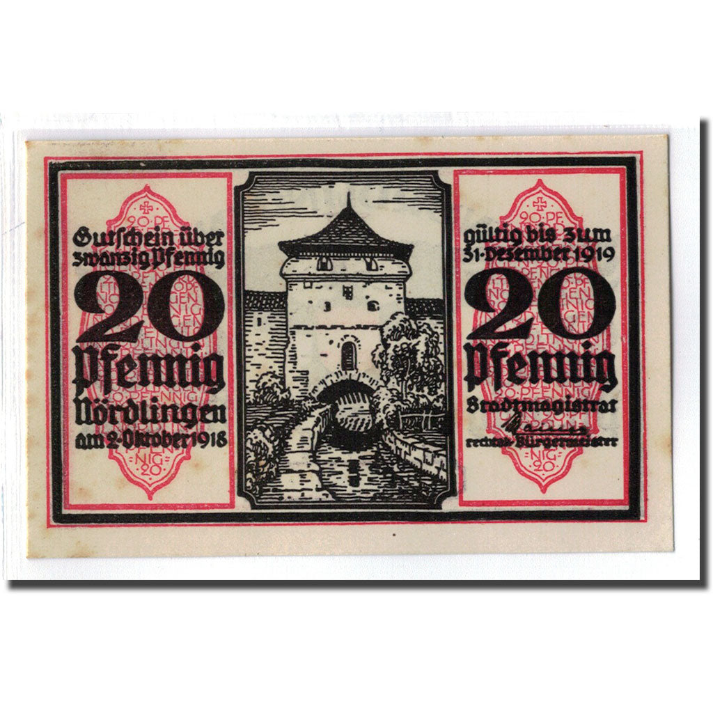 Banknote, Germany, Nordlingen, 20 Pfennig, batiment 2, 1918, 1918-10-02