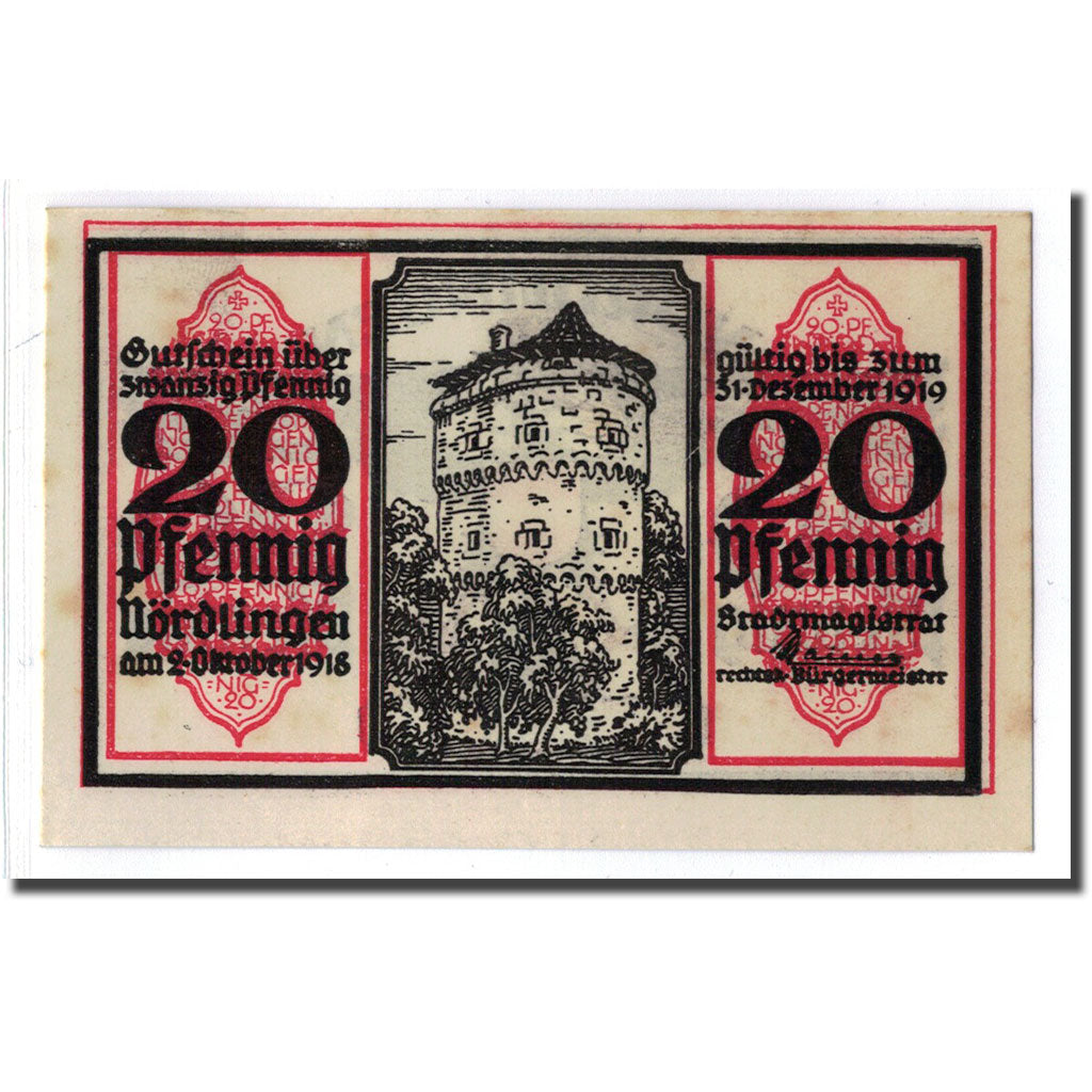 Banknot, Niemcy, Nordlingen, 20 Pfennig, batiment 3, 1918, 1918-10-02
