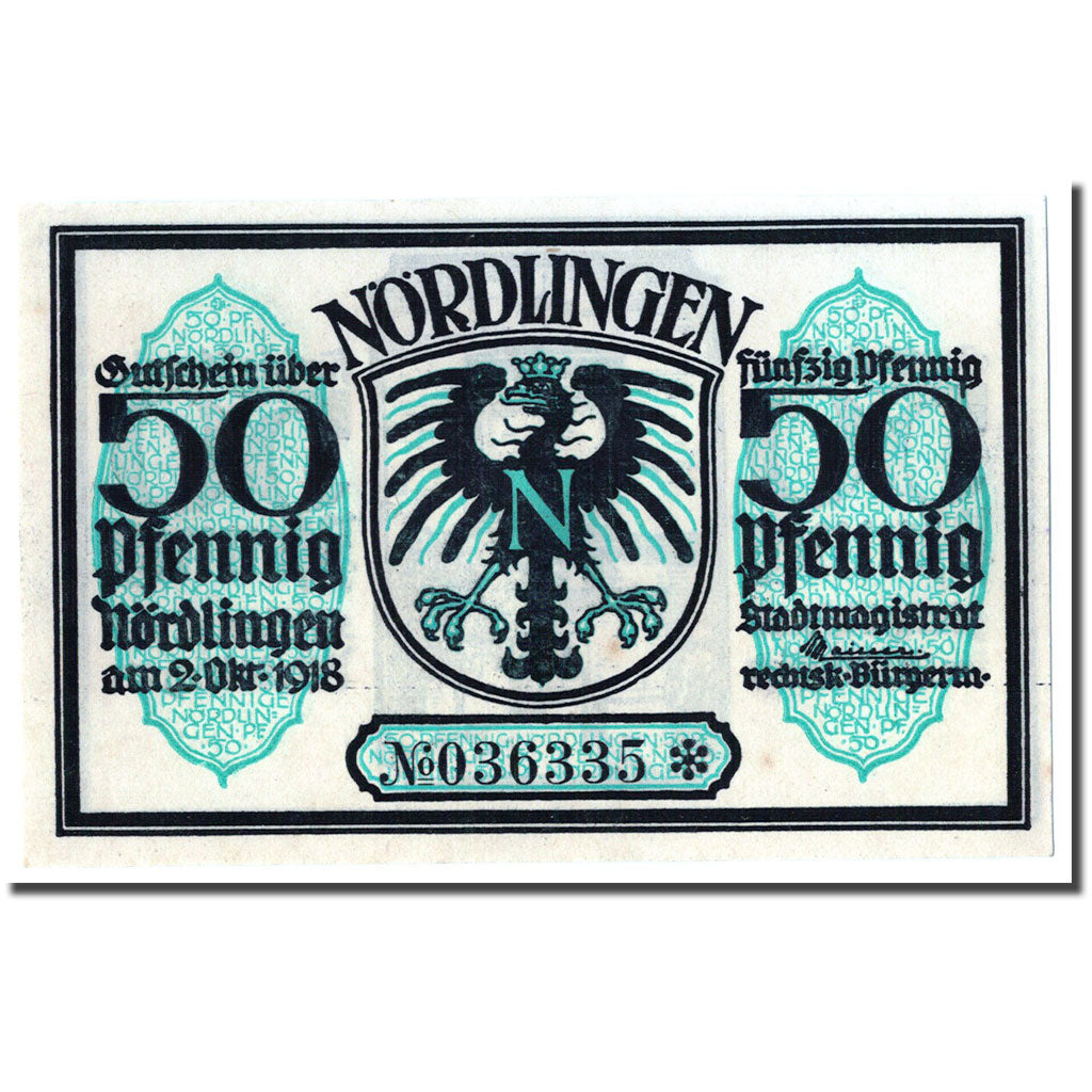 Banknote, Germany, Nordlingen, 50 Pfennig, Batiment, 1918, 1918-10-02, UNC(63)
