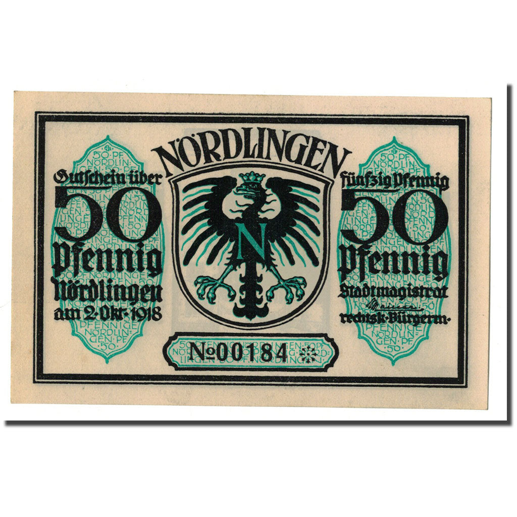 Billete, Alemania, Nordlingen, 50 Pfennig, batiment 1, 1918, 1918-10-02, SC