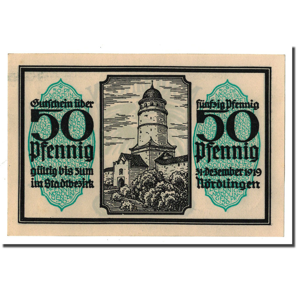 Banconote, Germania, Nordlingen, 50 Pfennig, batiment 2, 1918, 1918-10-02, SPL