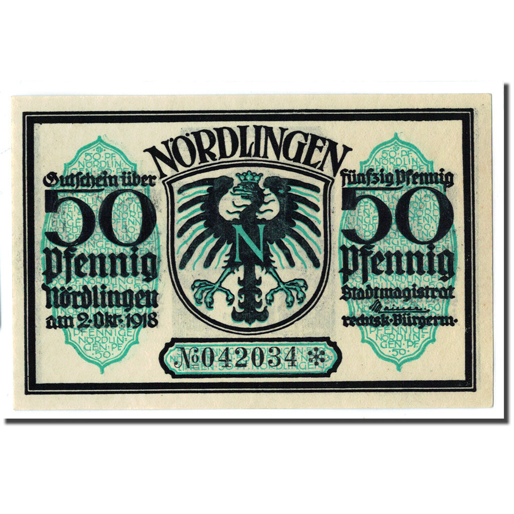 Banknote, Germany, Nordlingen, 50 Pfennig, batiment 3, 1918, 1918-10-02