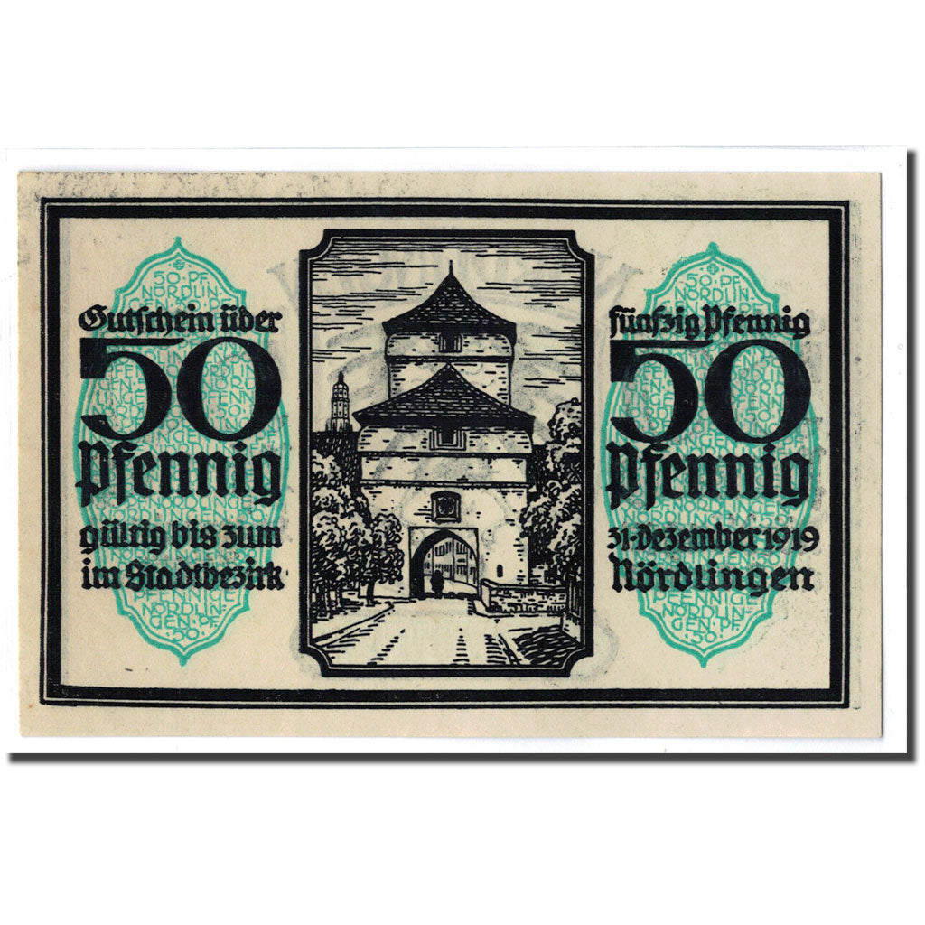 Banknote, Germany, Nordlingen, 50 Pfennig, batiment 3, 1918, 1918-10-02