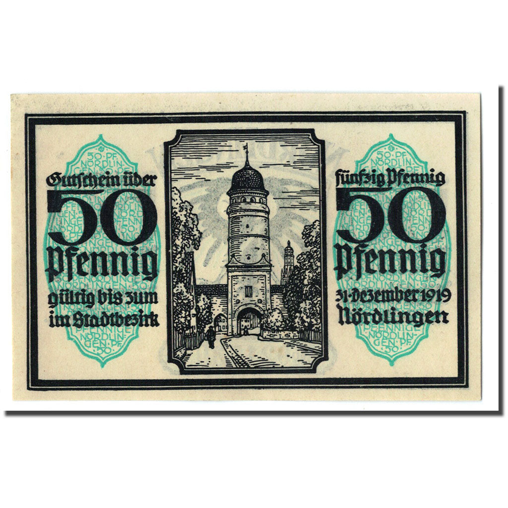 Banknot, Niemcy, Nordlingen, 50 Pfennig, Batiment 4, 1918, 1918-10-02, UNC(63)