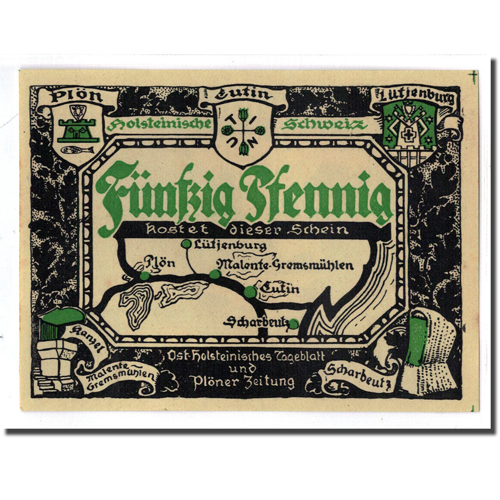 Billete, Alemania, Plön, 50 Pfennig, paysage 1, 1921, SC, Mehl:1063.4