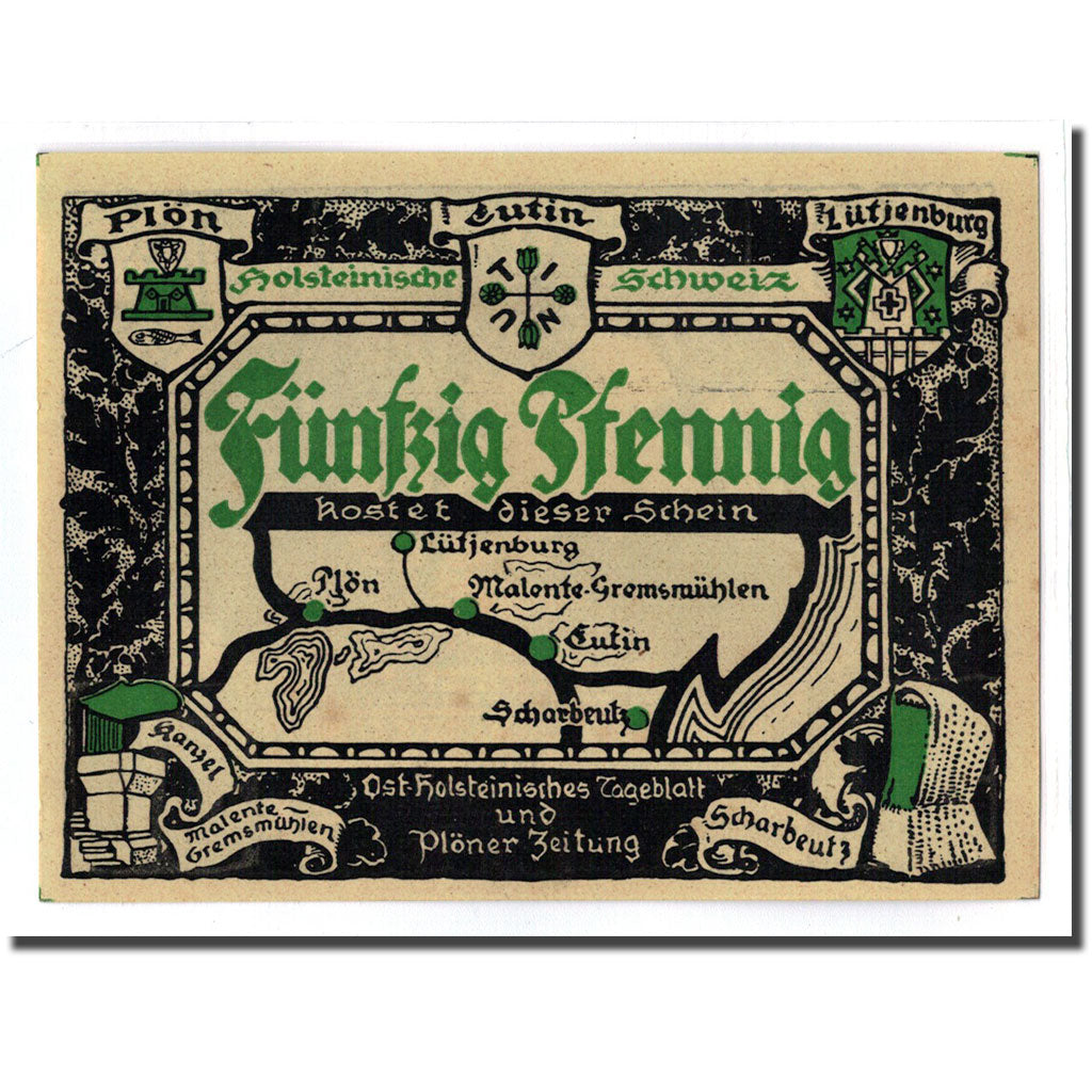 Biljet, Duitsland, Plön, 50 Pfennig, paysage 2, 1921, SPL, Mehl:1063.4