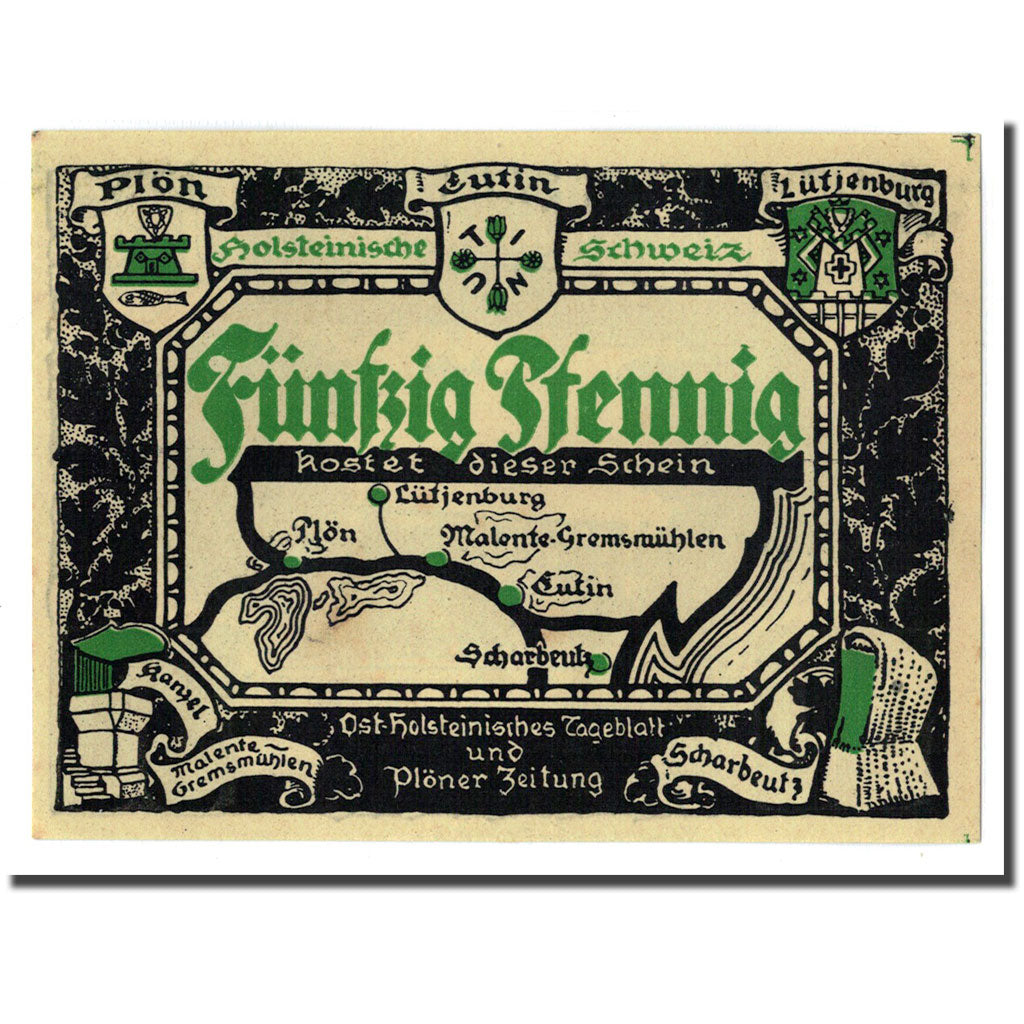 Biljet, Duitsland, Plön, 50 Pfennig, paysage 3, 1921, SPL, Mehl:1063.4
