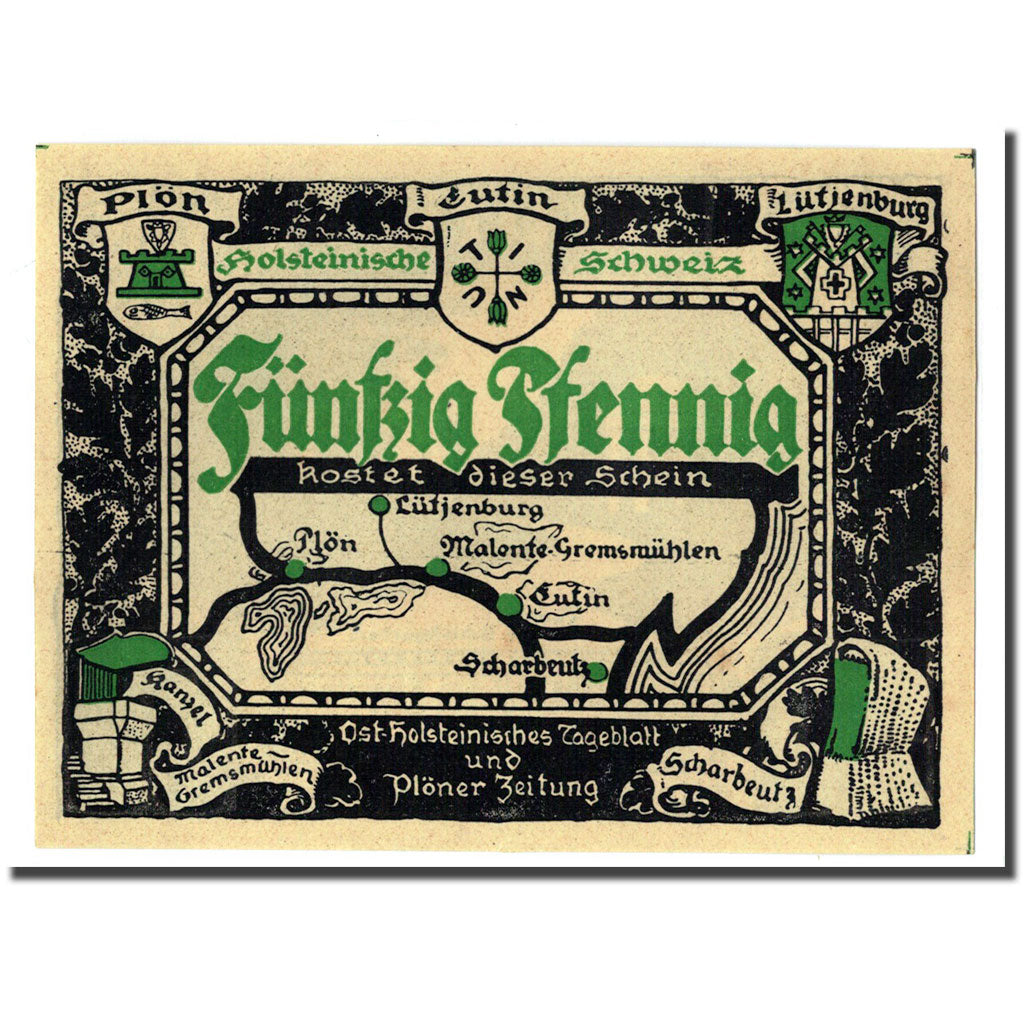 Billete, Alemania, Plön, 50 Pfennig, paysage 4, 1921, SC, Mehl:1063.4