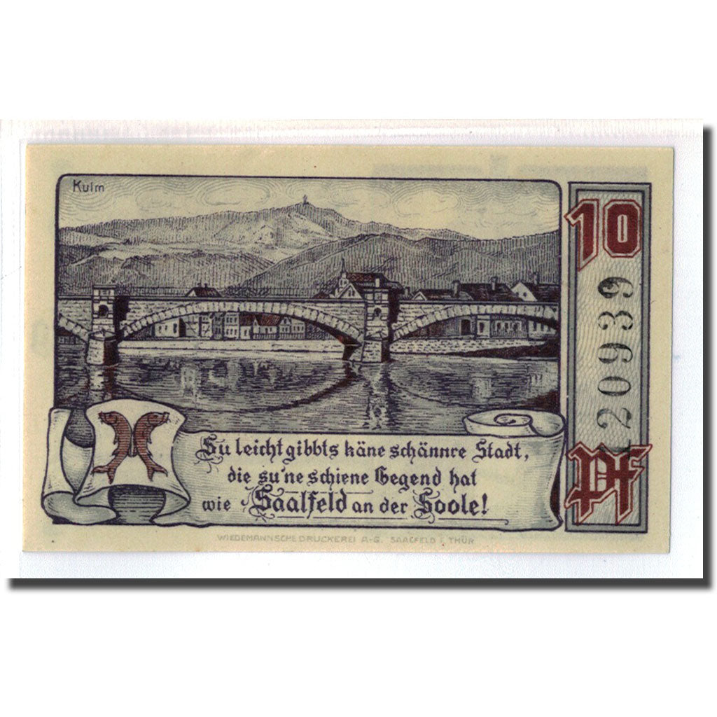 Banknote, Germany, Saalfeld, 10 Pfennig, paysage, 1921, 1921-04-01, UNC(63)