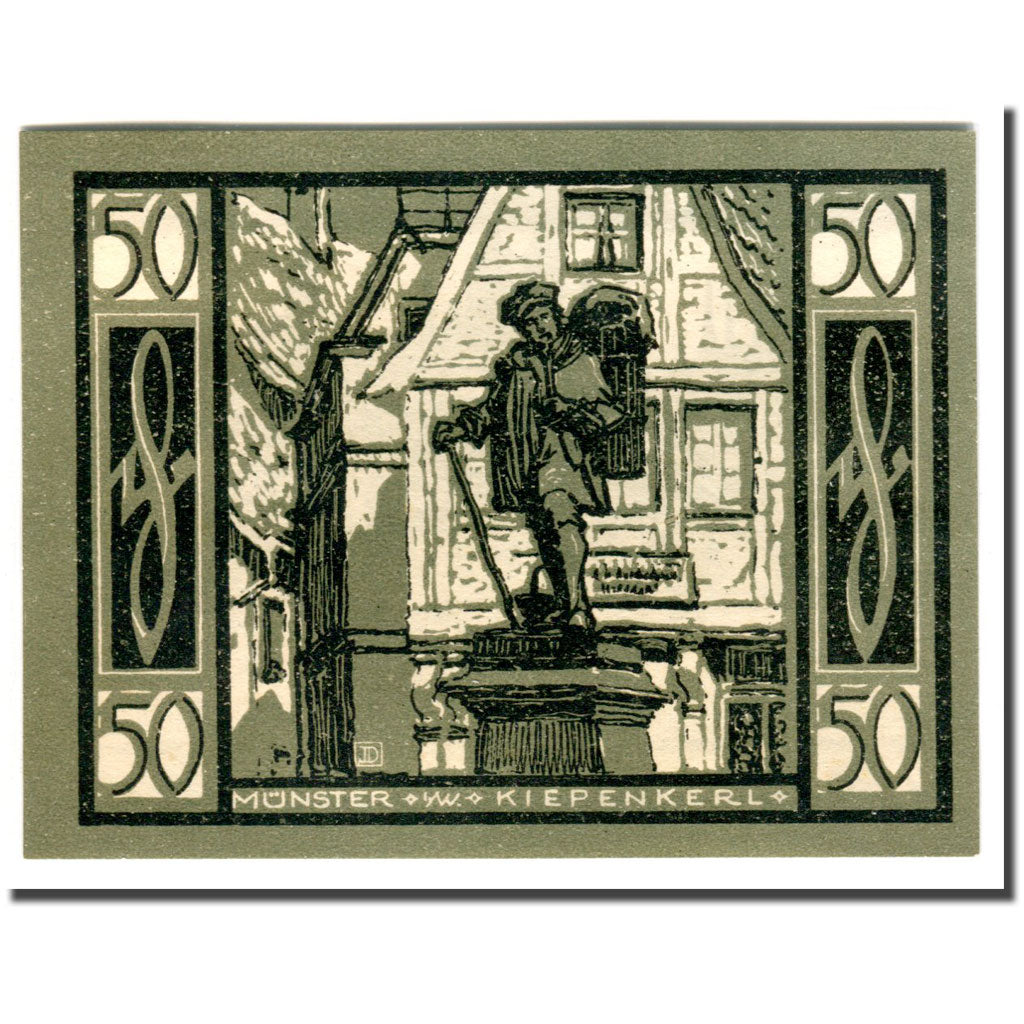 Billete, Alemania, Munster, 50 Pfennig, statue, 1921, 1921-08-01, SC, Mehl:916.1
