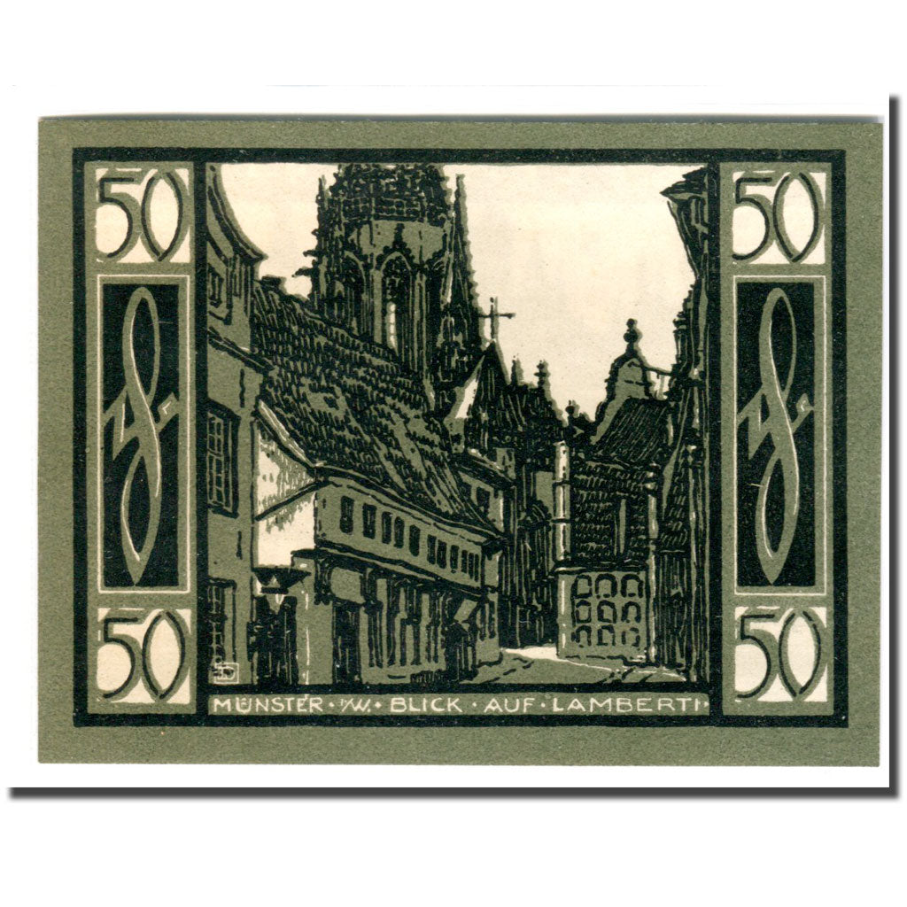 Banknote, Germany, Munster, 50 Pfennig, Batiment, 1921, 1921-08-01, UNC(63)