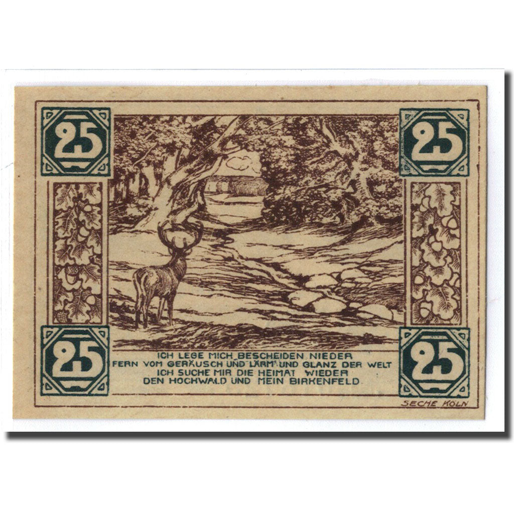 Geldschein, Deutschland, Birkenfeld, 25 Pfennig, paysage, 1921, 1921-02-01