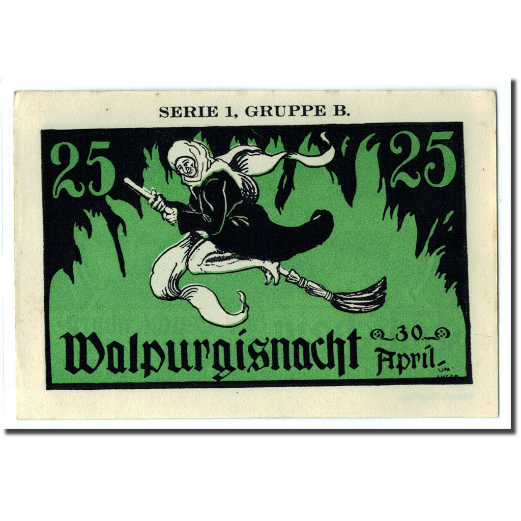 Billete, Alemania, Kahla, 25 Pfennig, sorcière 1, O.D, SC, Mehl:665.1a