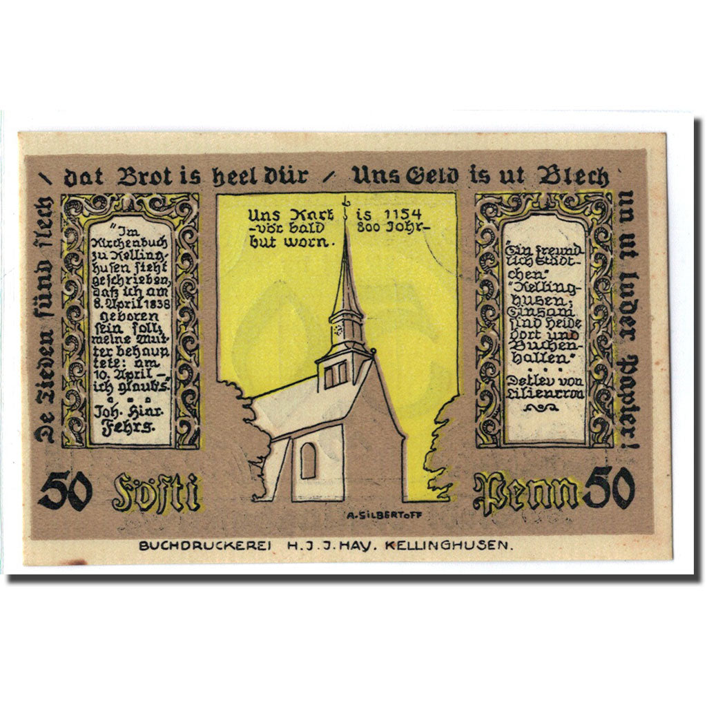 Billete, Alemania, Kellinghusen, 50 Pfennig, Batiment, 1920, 1920-08-06, SC