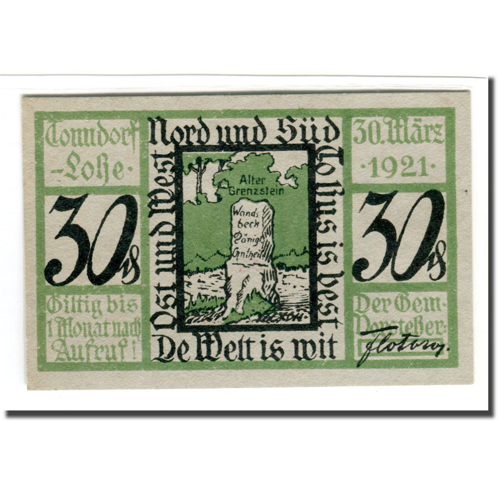Geldschein, Deutschland, Tonndorf - Lohe, 30 Pfennig, dessin, 1921, 1921-03-01