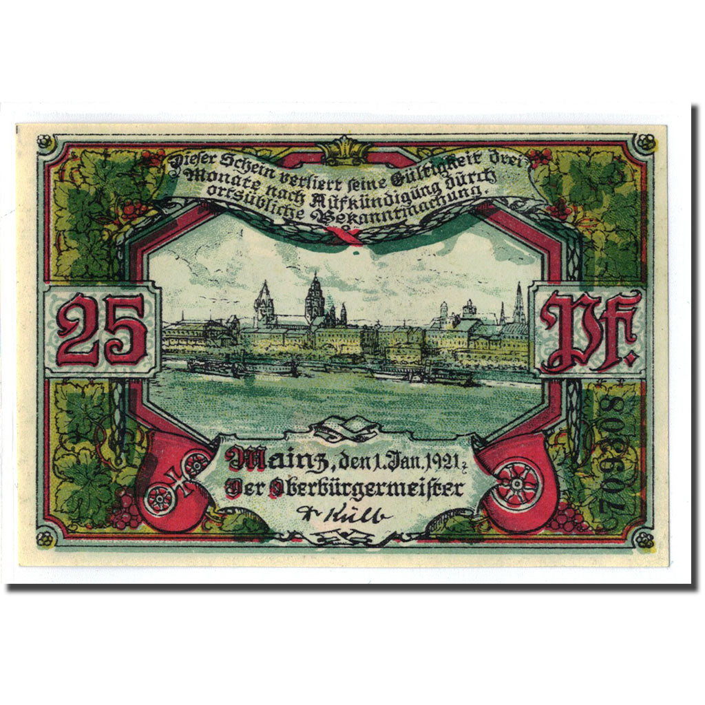 Banknote, Germany, Mainz Stadt, 25 Pfennig, paysage, 1921, 1921-01-01, UNC(63)