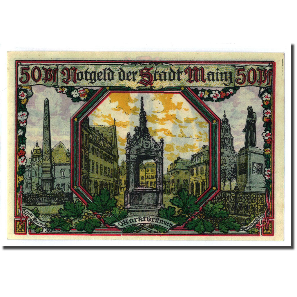 Banconote, Germania, Mainz Stadt, 50 Pfennig, Monument, 1921, 1921-01-01, SPL