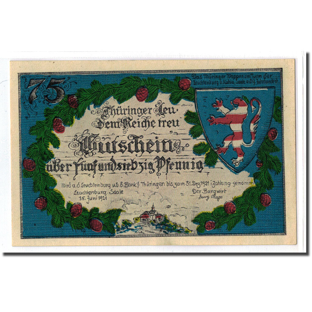 Biljet, Duitsland, Kahla, 75 Pfennig, chateau 2, 1921, 1921-06-15, SPL