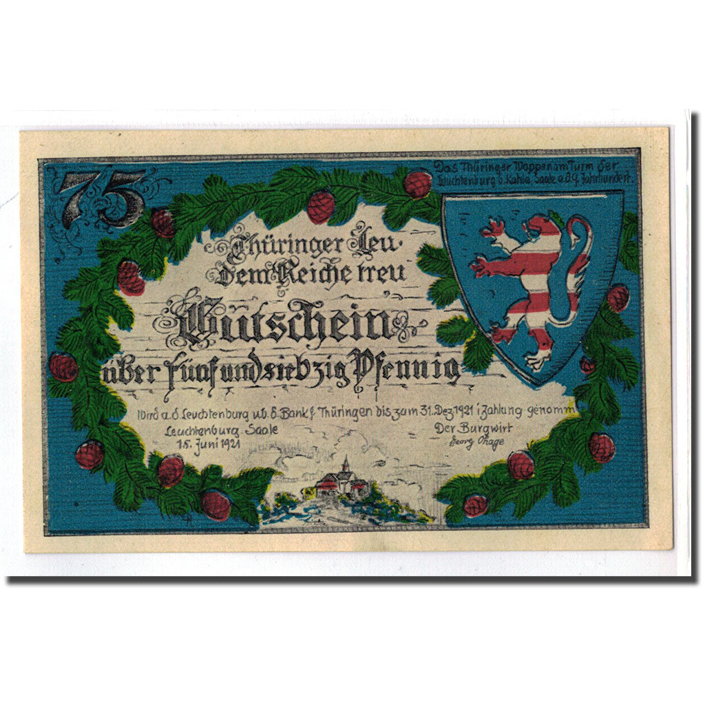 Banknote, Germany, Kahla, 75 Pfennig, chateau 3, 1921, 1921-06-15, UNC(63)