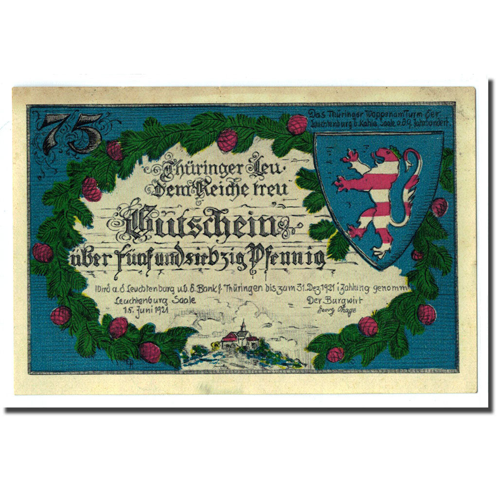 Biljet, Duitsland, Kahla, 75 Pfennig, chateau 4, 1921, 1921-06-15, SPL