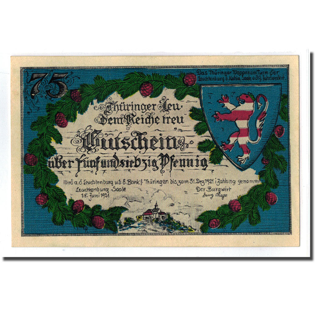 Billete, Alemania, Kahla, 75 Pfennig, chateau 5, 1921, 1921-06-15, SC