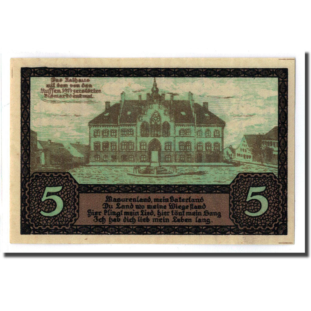 Billete, Alemania, Johannisburg, 5 Pfennig, Batiment, 1920, 1920-10-01, SC