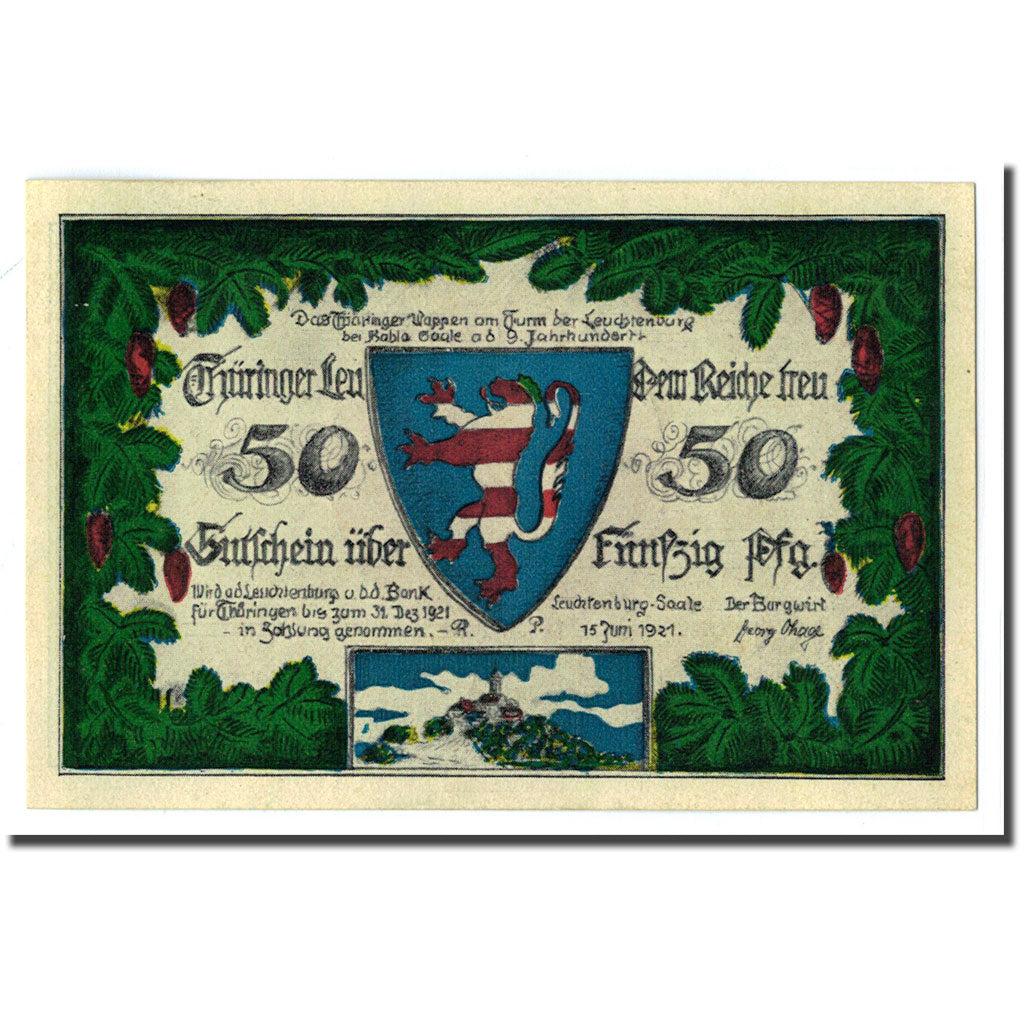 Banconote, Germania, Kahla, 50 Pfennig, château, 1921, 1921-06-15, SPL