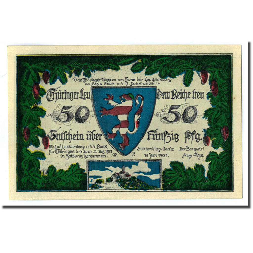 Billet, Allemagne, Kahla, 50 Pfennig, chateau 3, 1921, 1921-06-15, SPL