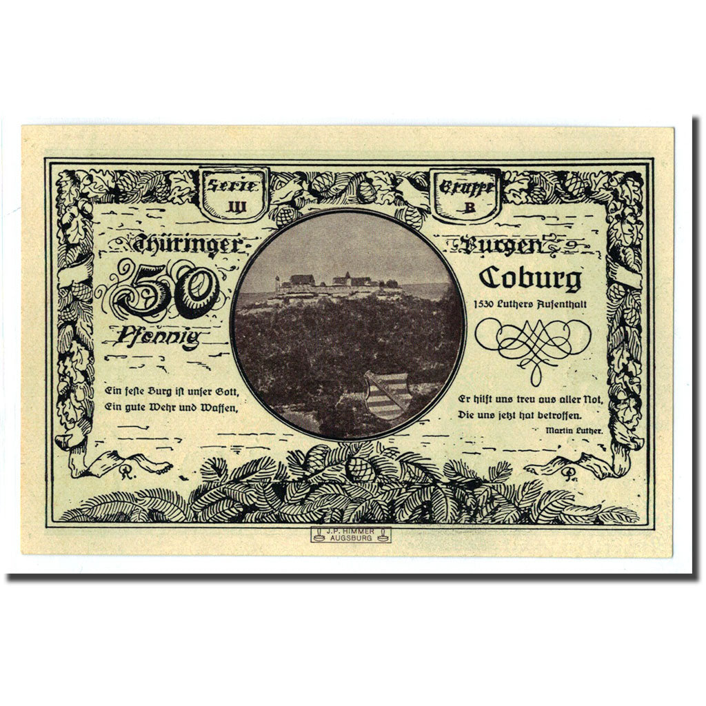 Billet, Allemagne, Kahla, 50 Pfennig, chateau 3, 1921, 1921-06-15, SPL