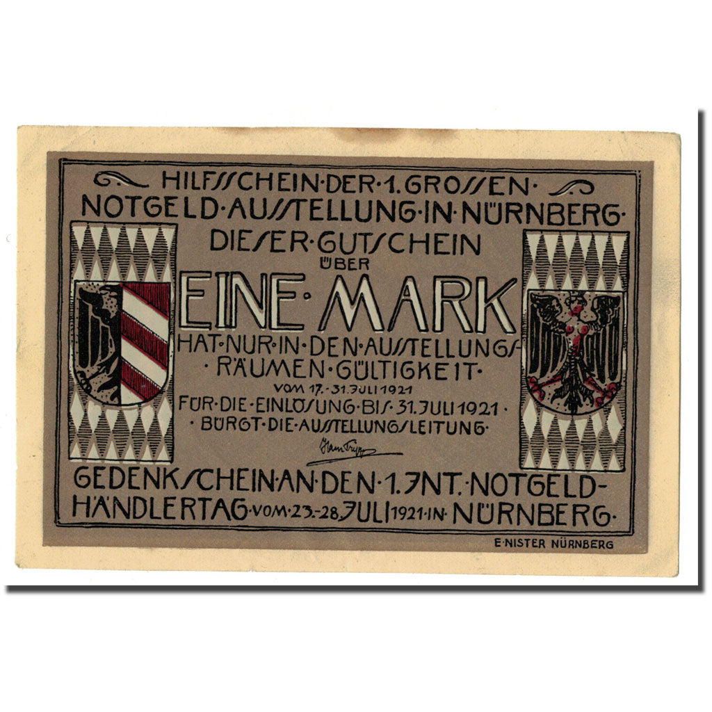 Banconote, Germania, Nürnberg, 1 Mark, personnage, 1921, 1921-07-31, SPL