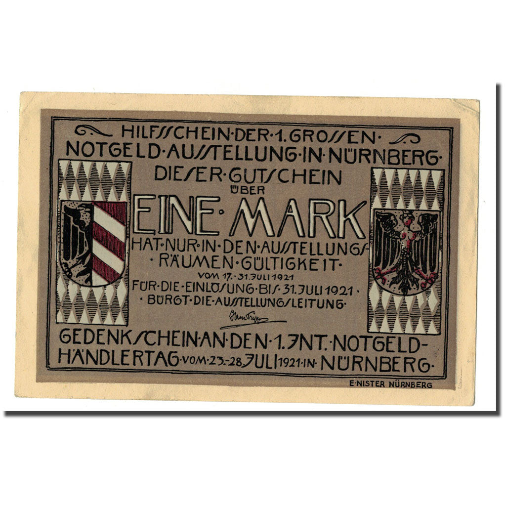 Banconote, Germania, Nürnberg, 1 Mark, personnage 1, 1921, 1921-07-31, SPL