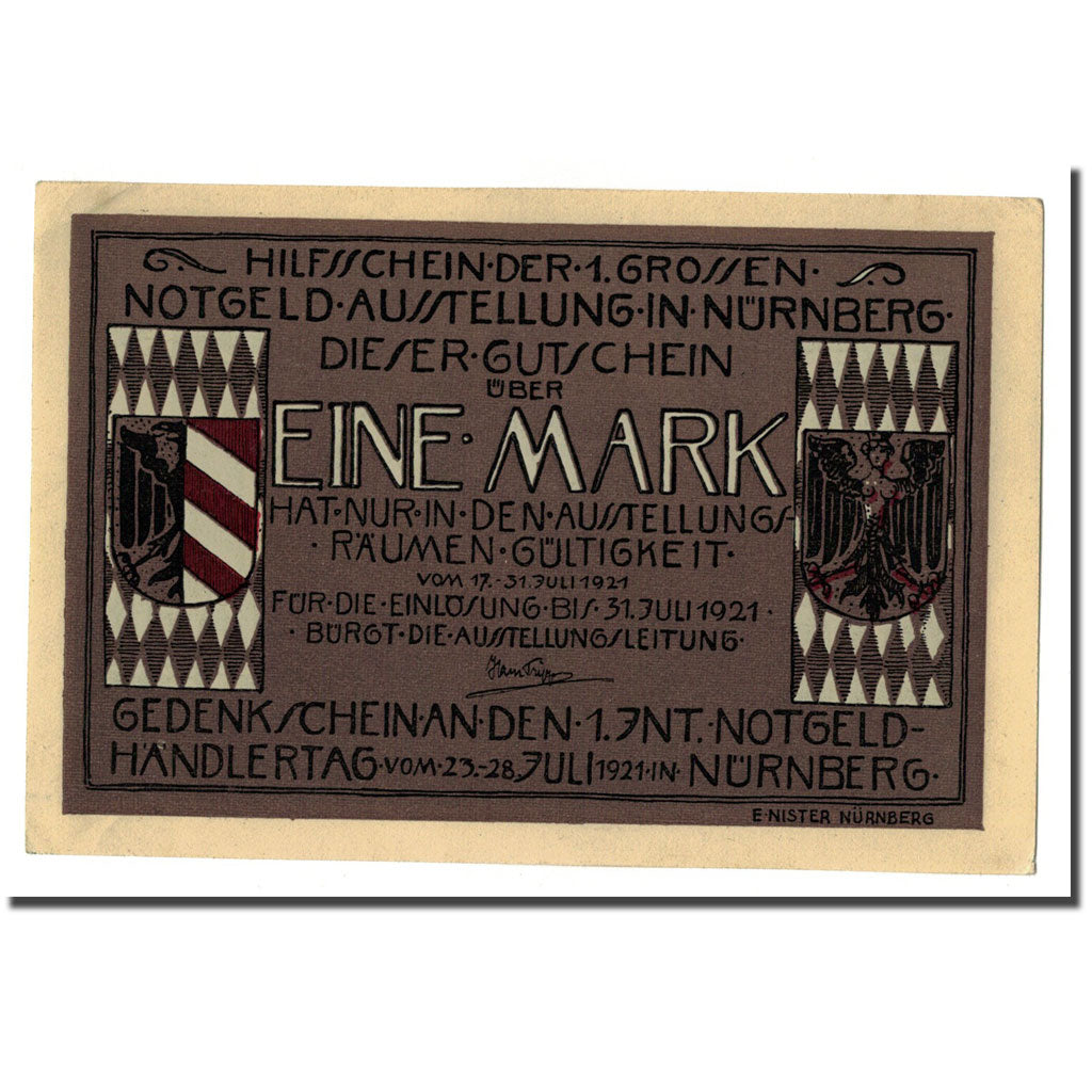 Banconote, Germania, Nürnberg, 1 Mark, batiment 1, 1921, 1921-07-31, SPL