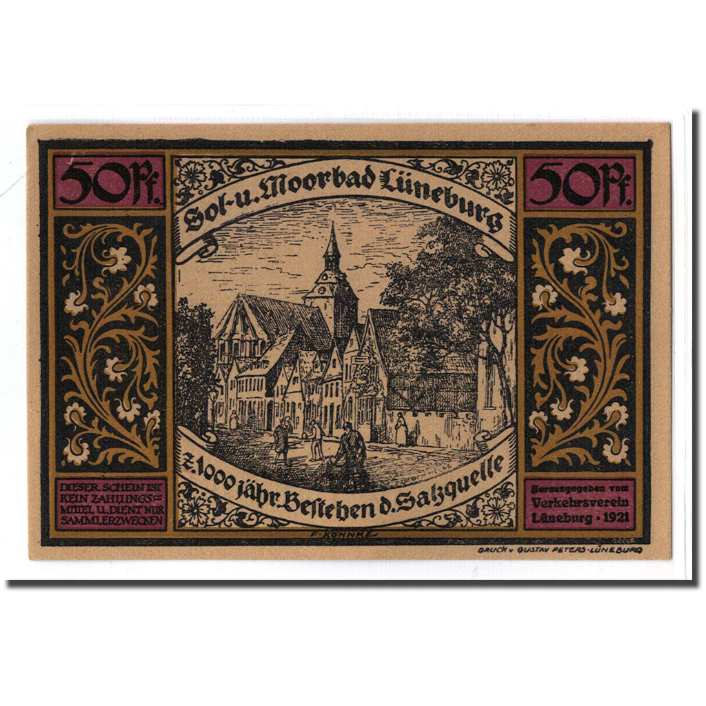 Geldschein, Deutschland, Luneburg Stadt, 50 Pfennig, personnage 1, 1921, UNZ-