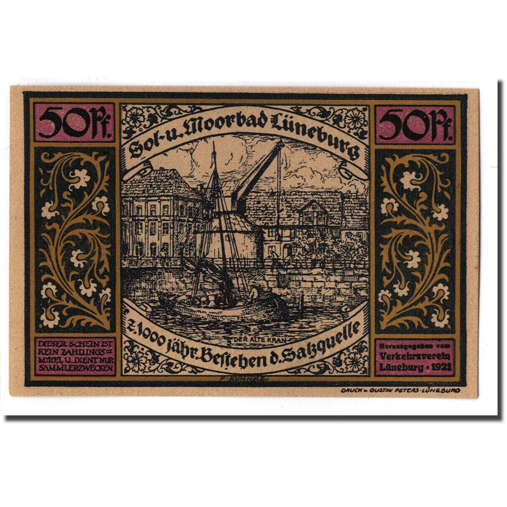Geldschein, Deutschland, Luneburg Stadt, 50 Pfennig, bateau, 1921, UNZ-