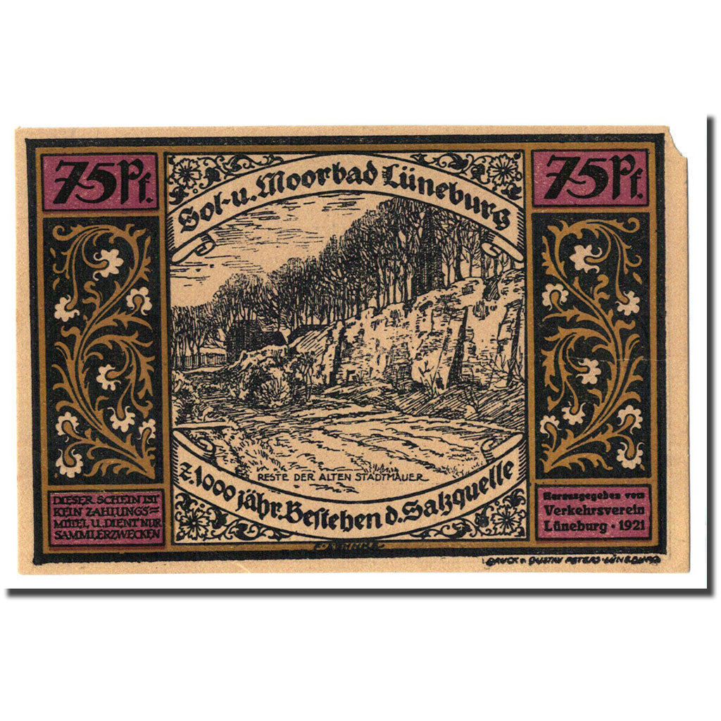 Banconote, Germania, Luneburg Stadt, 75 Pfennig, personnage, 1921, SPL