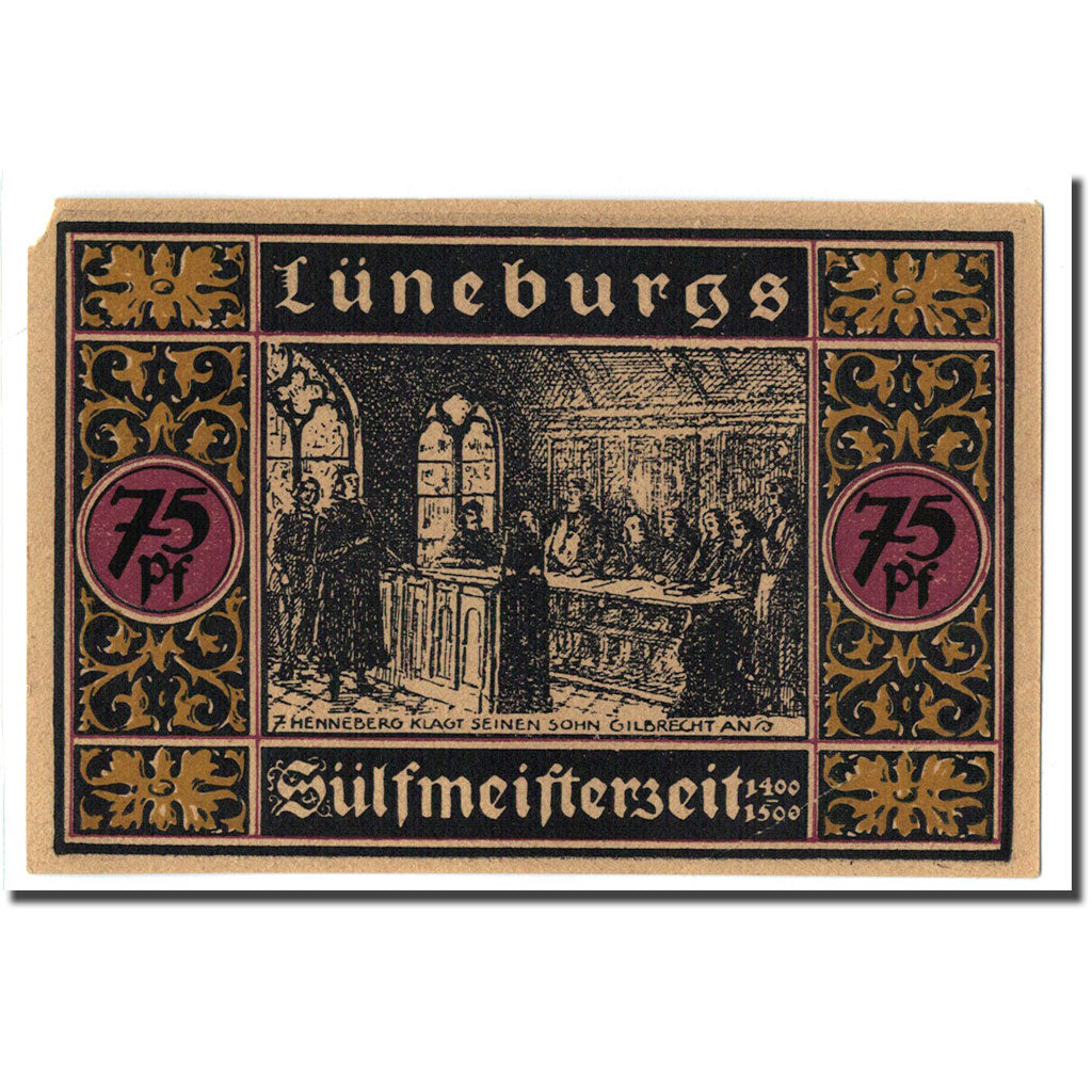 Banconote, Germania, Luneburg Stadt, 75 Pfennig, personnage, 1921, SPL
