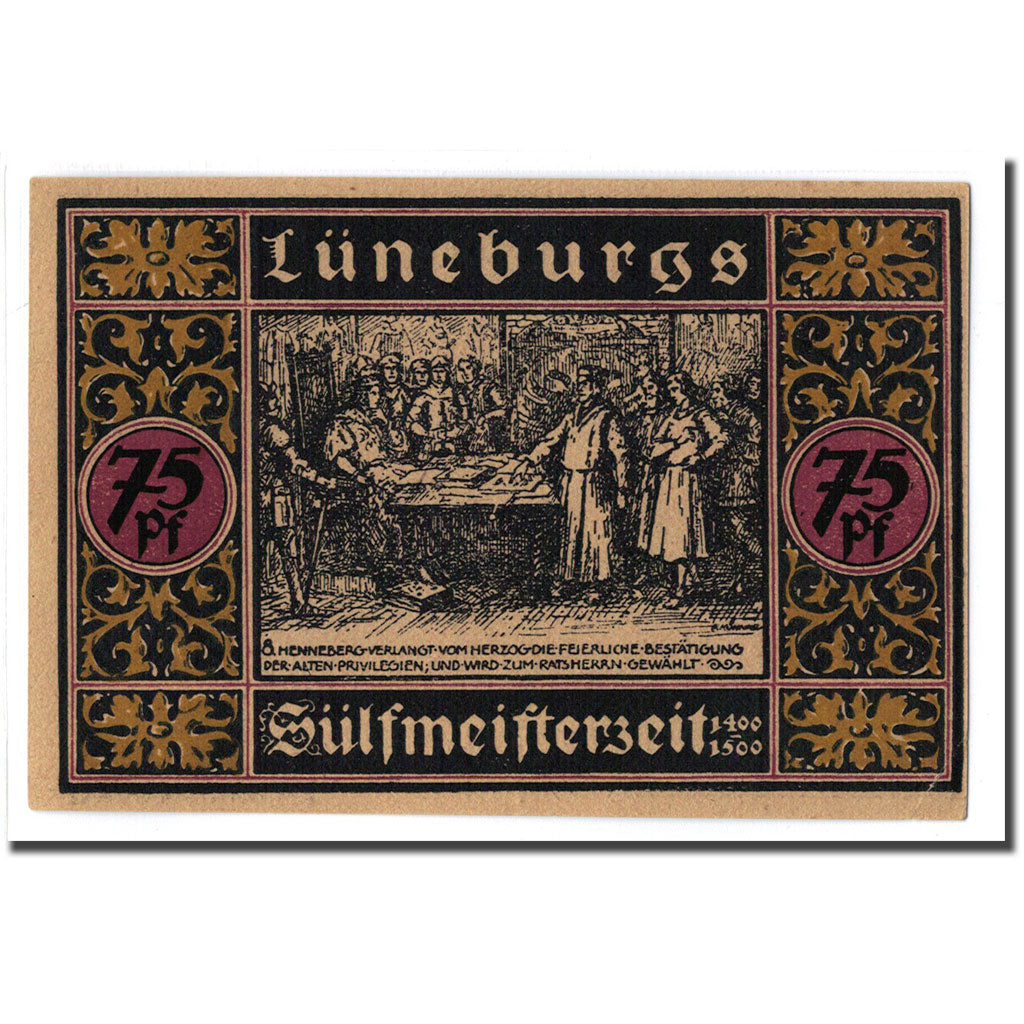 Banconote, Germania, Luneburg Stadt, 75 Pfennig, personnage 1, 1921, SPL