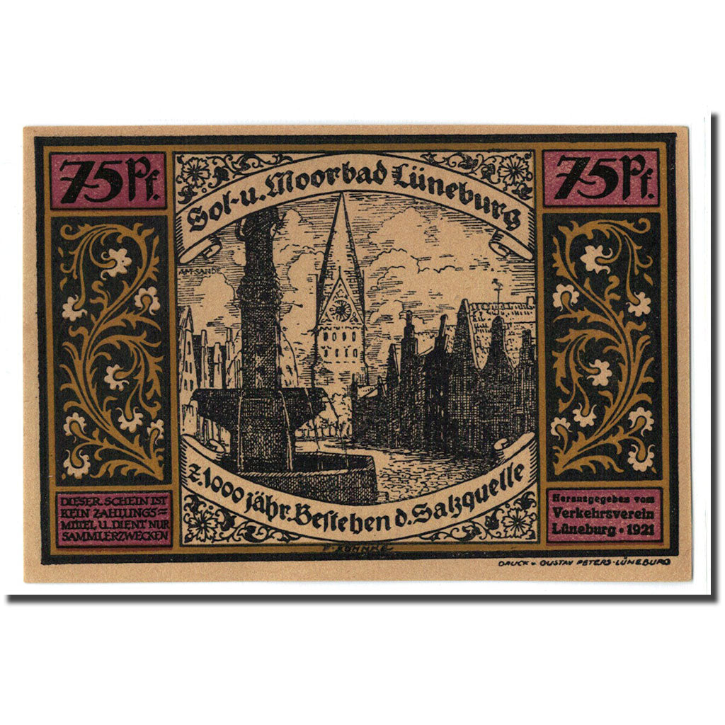 Billete, Alemania, Luneburg Stadt, 75 Pfennig, personnage 3, 1921, SC