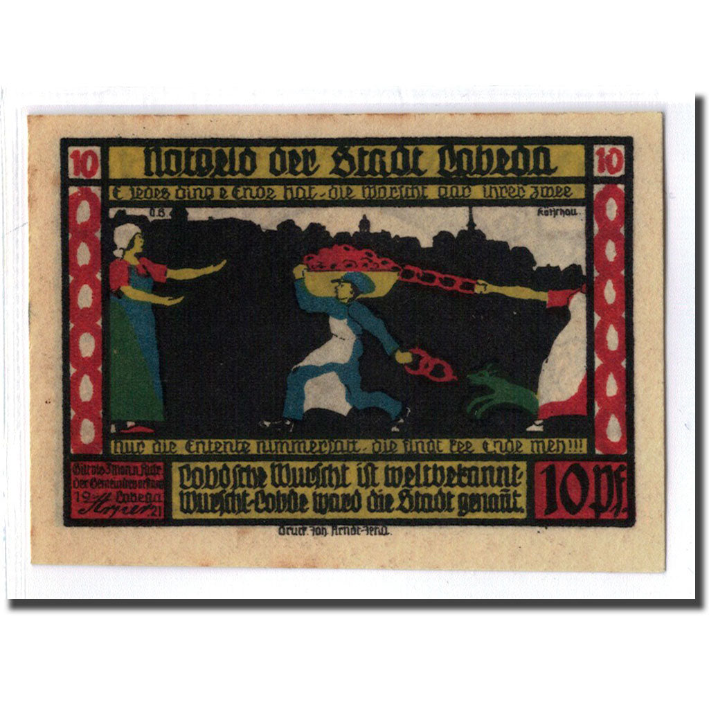 Banknote, Germany, Lobeda Stadt, 10 Pfennig, personnage, 1921, UNC(63)