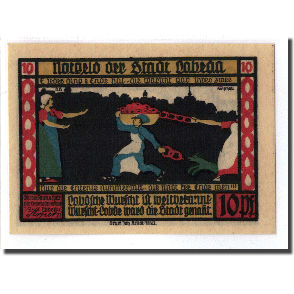 Banconote, Germania, Lobeda Stadt, 10 Pfennig, personnage 1, 1921, SPL