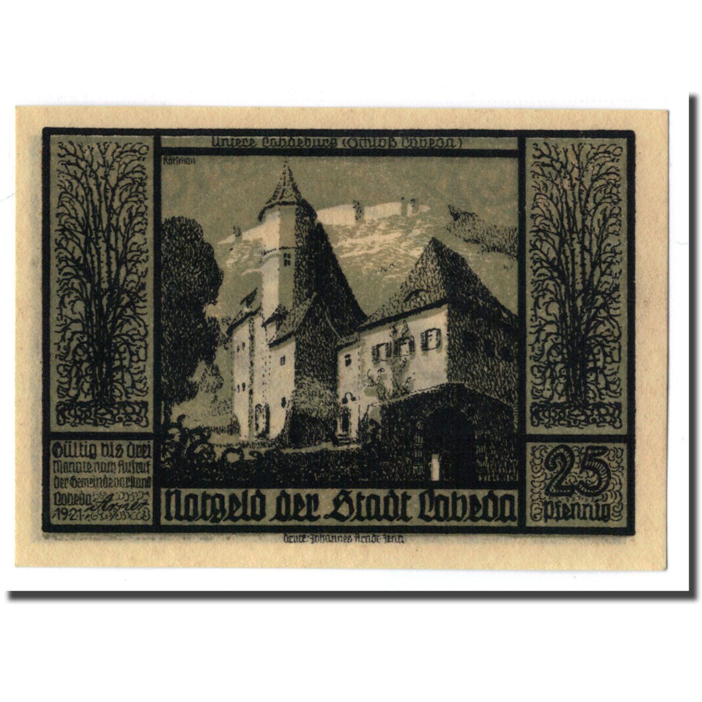 Billete, Alemania, Lobeda Stadt, 25 Pfennig, paysage 1, 1921, SC, Mehl:808.1
