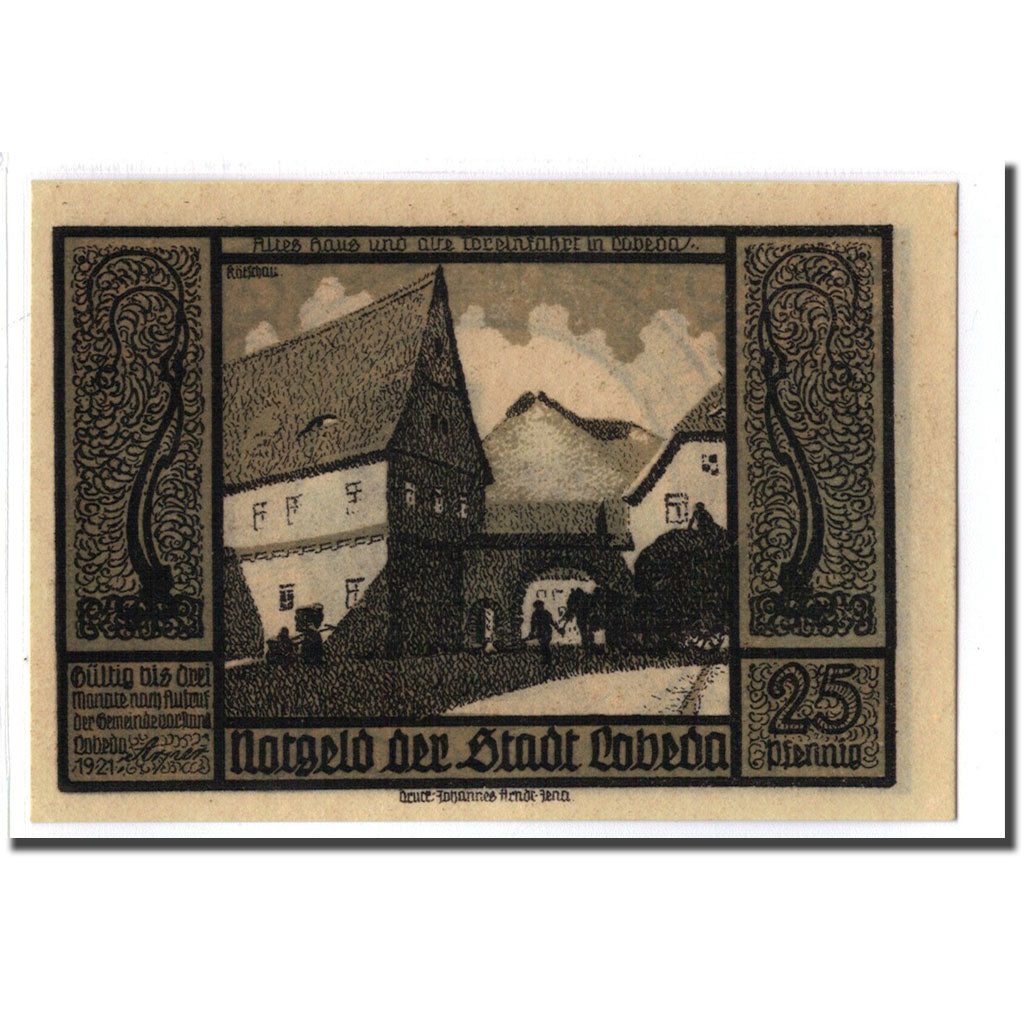 Billete, Alemania, Lobeda Stadt, 25 Pfennig, paysage 2, 1921, SC, Mehl:808.1