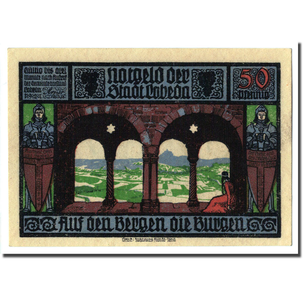 Billete, Alemania, Lobeda Stadt, 50 Pfennig, paysage 6, 1921, SC, Mehl:808.1