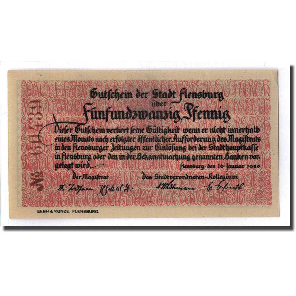 Banknote, Germany, Flensburg, 25 Pfennig, Texte, 1920, 1920-01-16, UNC(63)