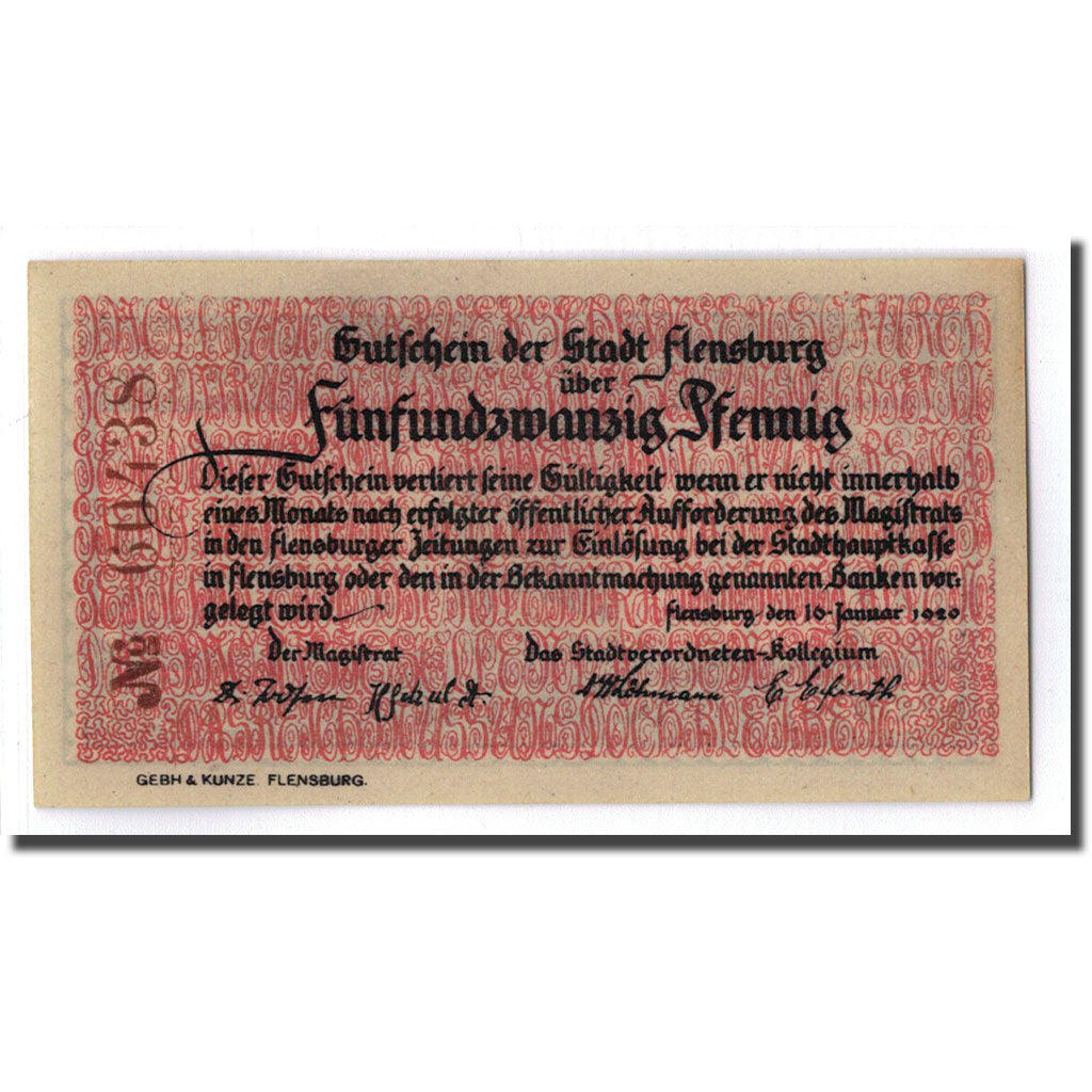 Banknote, Germany, Flensburg, 25 Pfennig, texte 1, 1920, 1920-01-16, UNC(63)