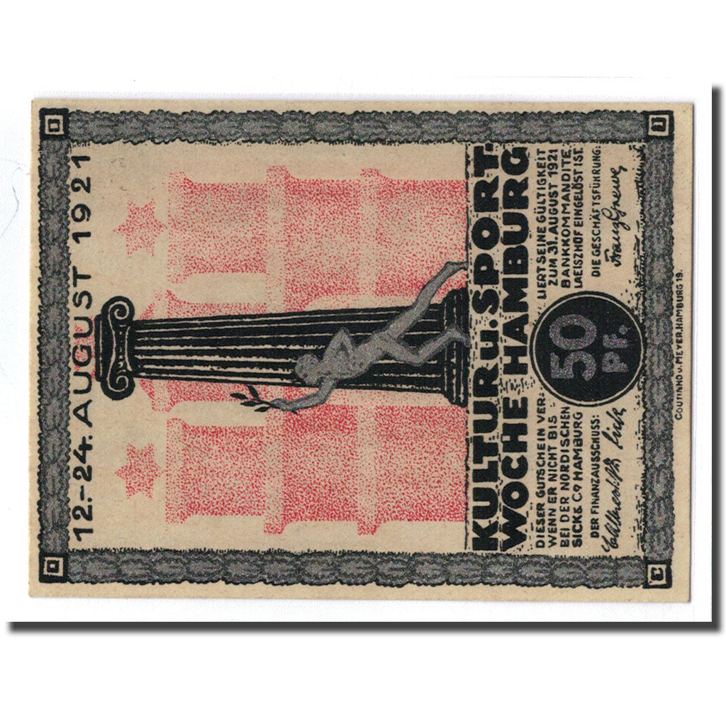 Banknote, Germany, Hamburg, 50 Pfennig, bateau, 1921, 1921-08-31, UNC(63)